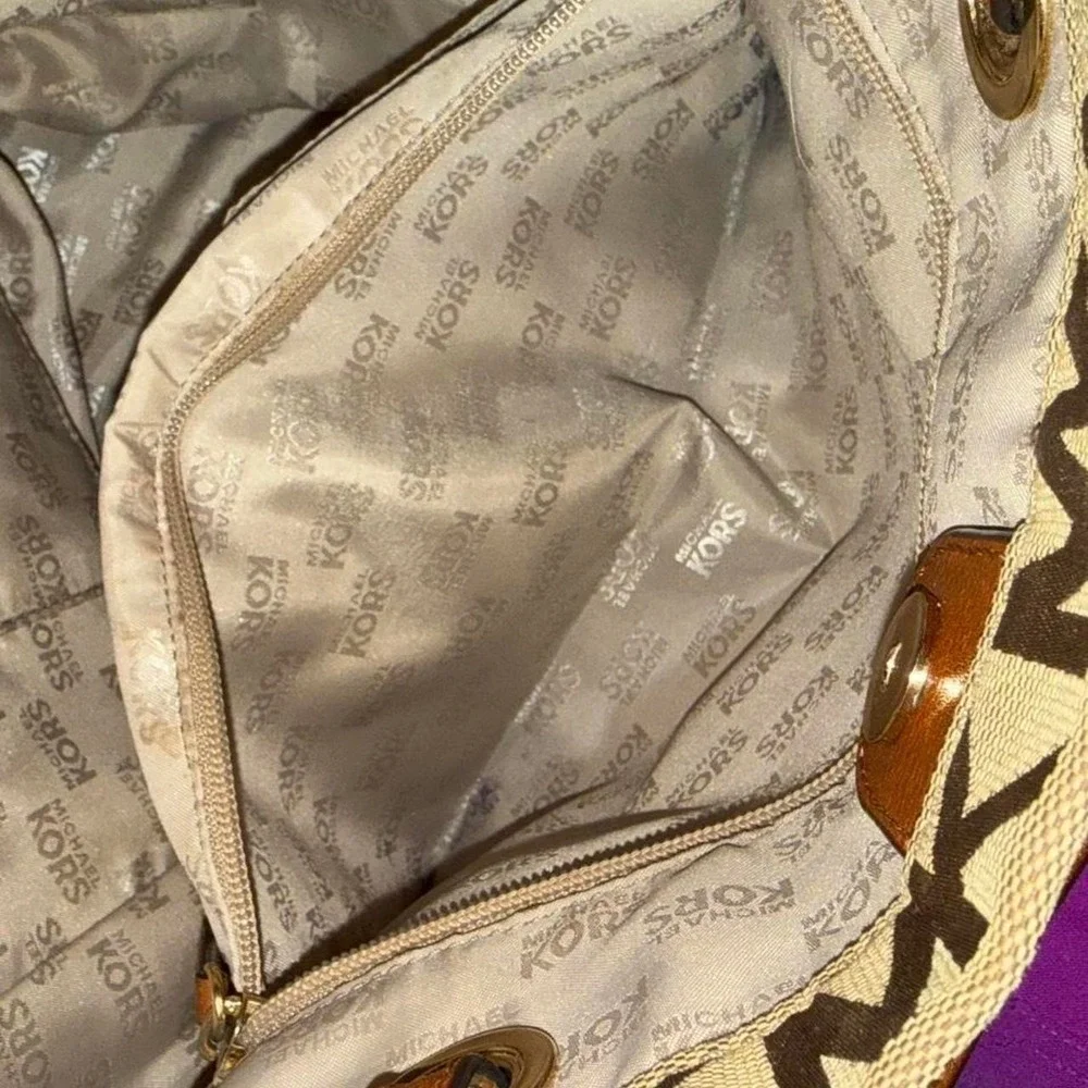 Brown Michael Kors MK y2k Purse Leather Shoulder Everyday Bag Canvas